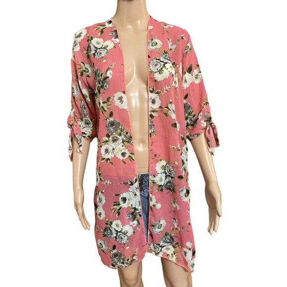 Kaii Los Angeles Pink Floral Coverup Kimono Size Large - Picture 1 of 3